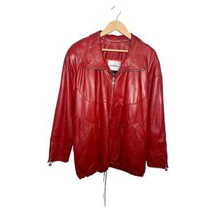 VTG Saks x Siena Red Leather Bomber Jacket Women's Sz. S